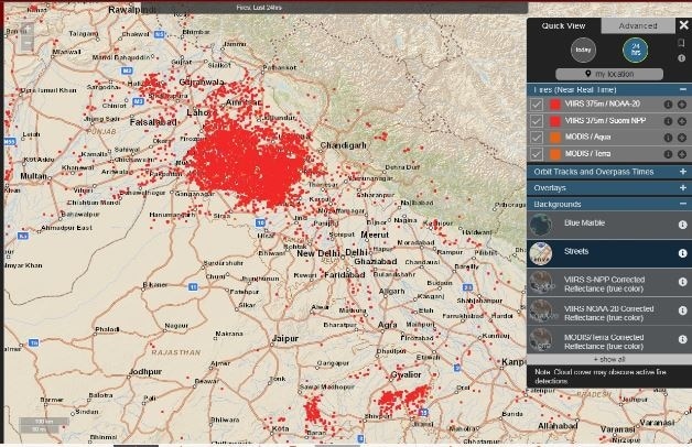 Nasa map shows fire spots over Punjab, Haryana
