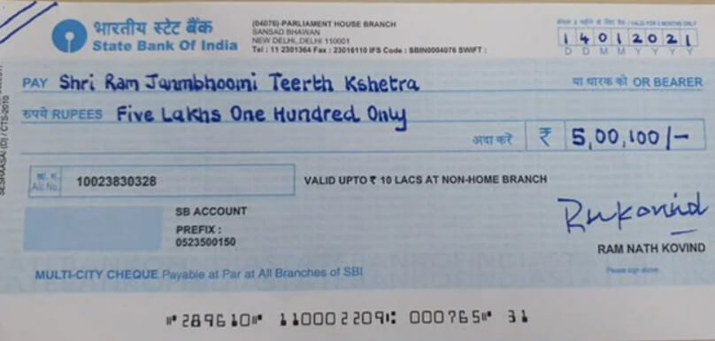 President Ram Nath Kovind Donating INR 5 Lakh